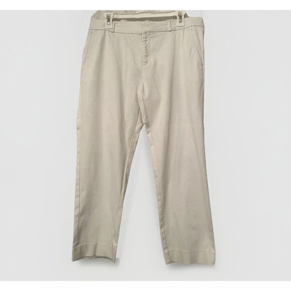 Banana Republic Women's Solid Flat Front Regular Pants White Linen Size 10